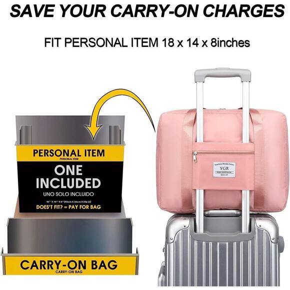 New YGR Travel Duffel Bag,  Sports Tote Gym Bag, Carry Luggage Shoulder Bag Pink - Picture 5 of 8